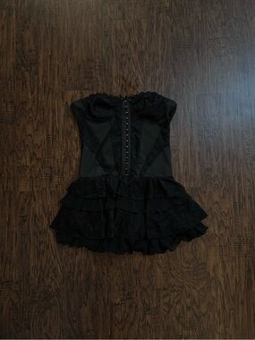 Black Ruffled Strapless Corset Mini Dress